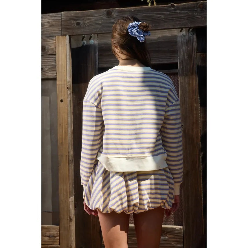 Dual-Button Striped Sweat-Cardigan