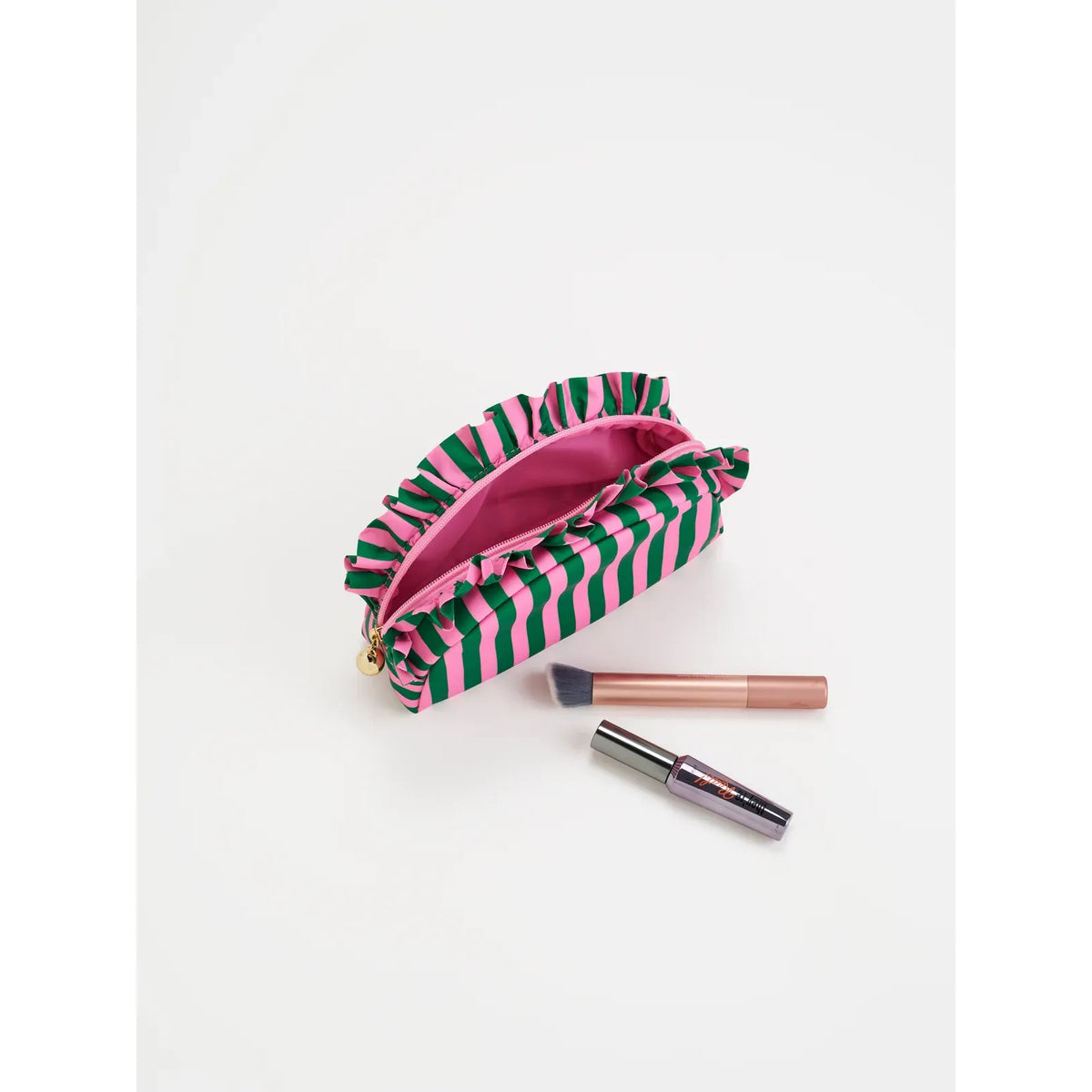 Striped Ruffle Small Zip Pouch