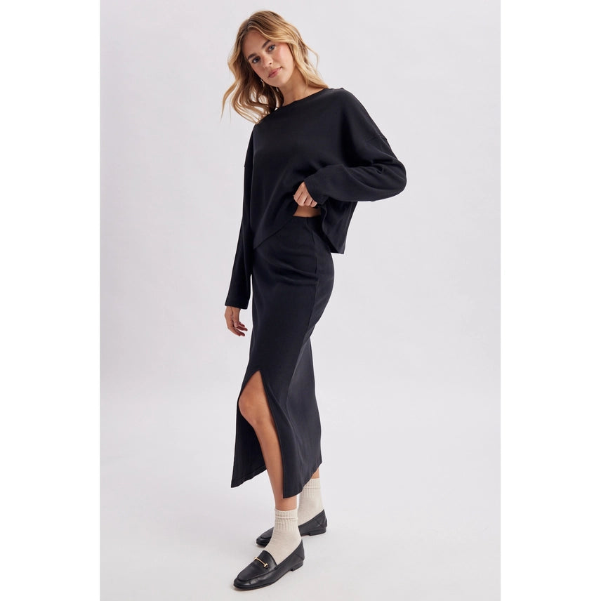 Long Sleeve Knit Top & Midi Skirt Set