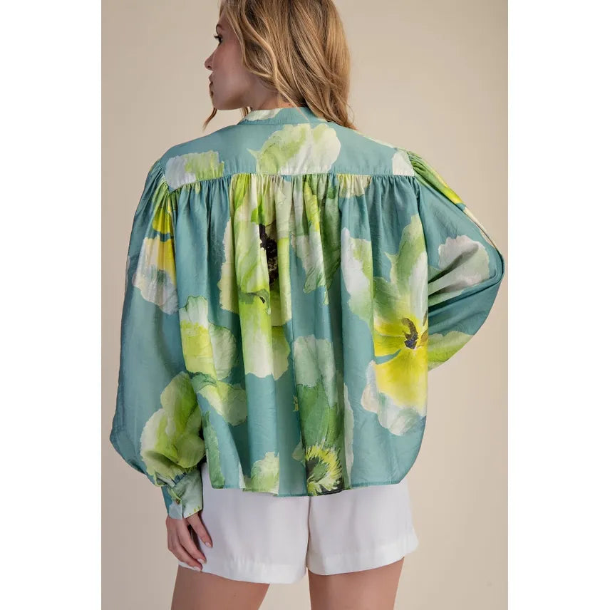 Neck Band Long Sleeve Voluminous Blouse