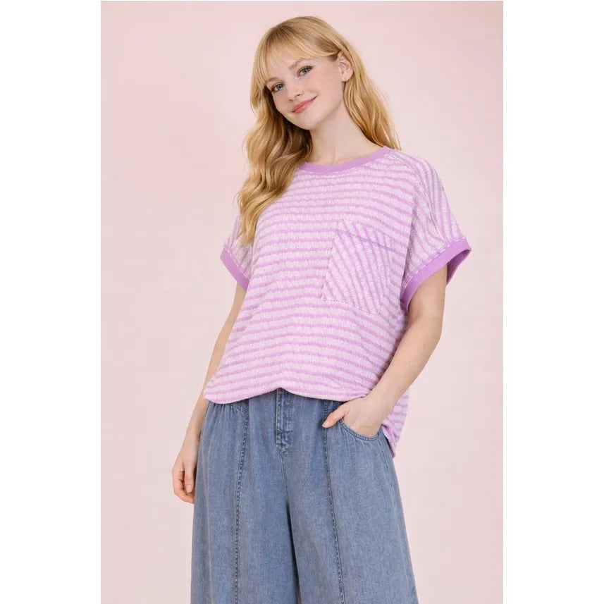 Open Back Striped Textured Knit Top