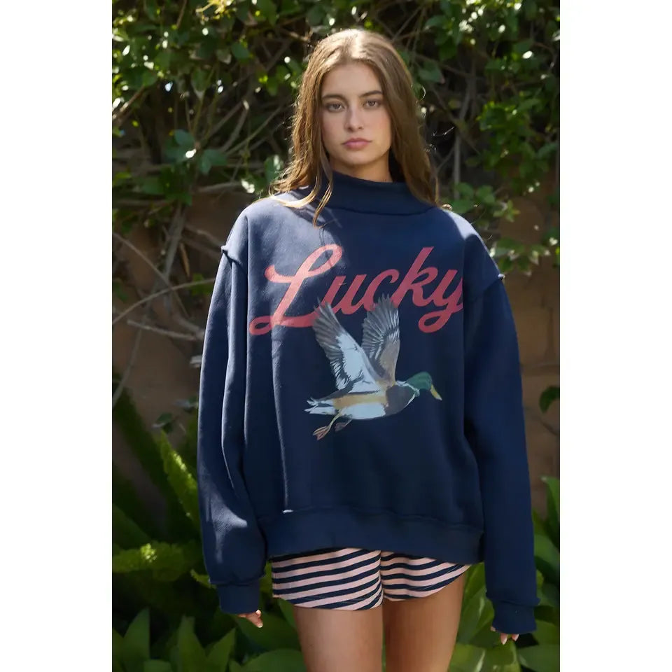 'Lucky & Mallard' Mock-Neck Sweatshirt