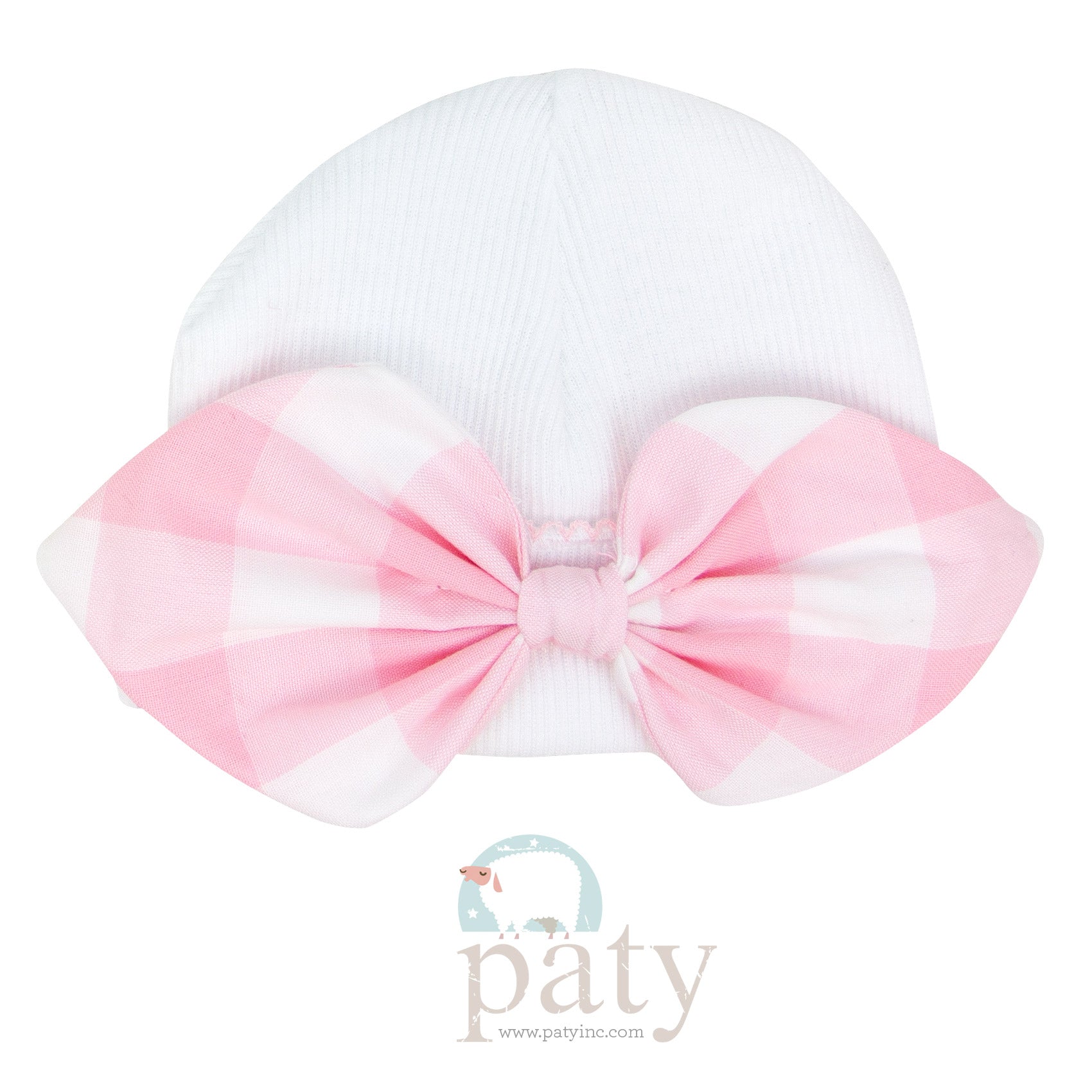 Newborn Paty Knit Saylor Bow Beanie Pink & White