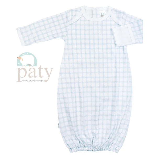 Pima Watercolor Gingham Overlap Shoulder Gown