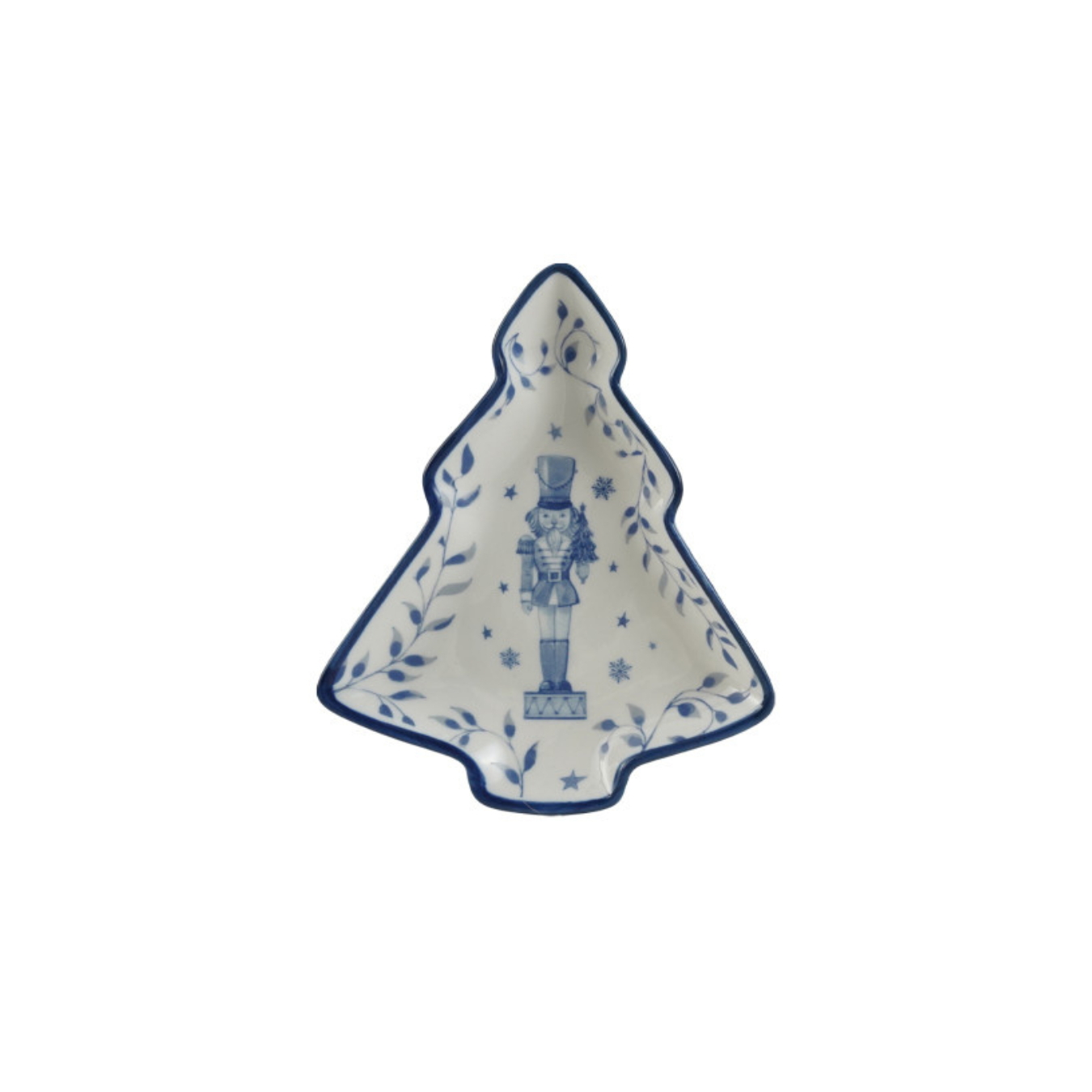White & Blue Ceramic Shaped Dish with Holiday Image