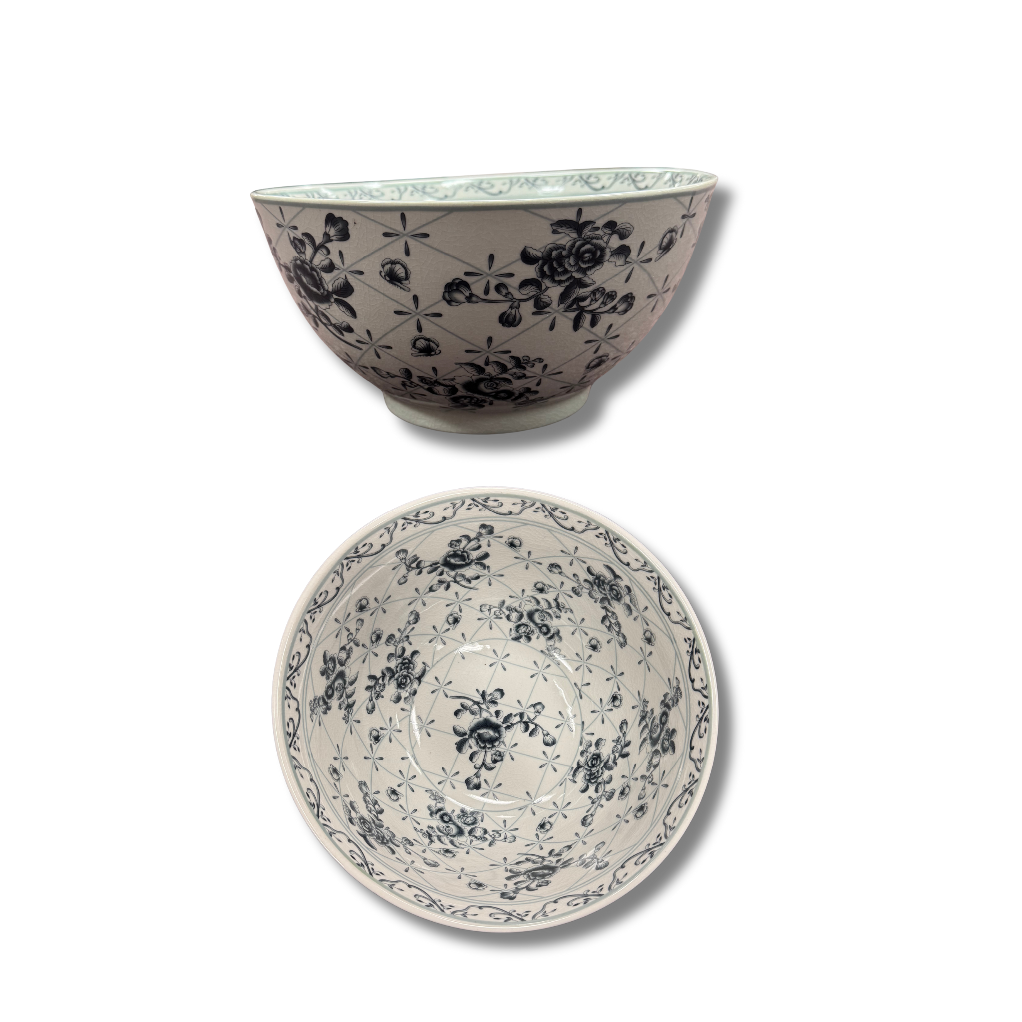 Porcelain Bowl with Botanicals & Crackle Glaze
