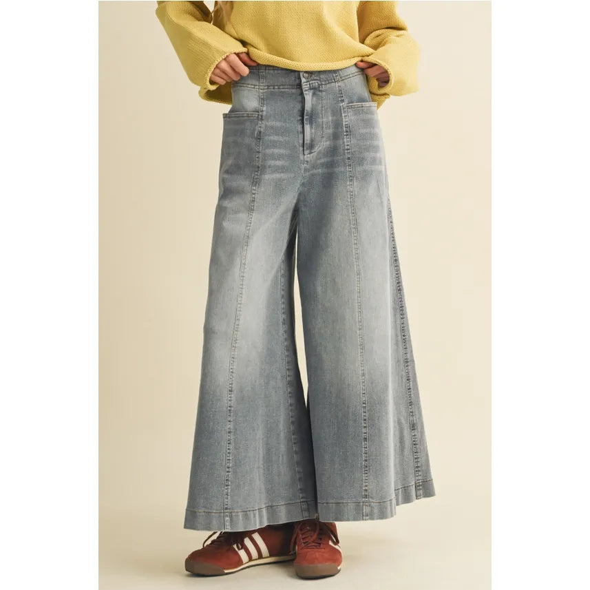 Vertical Seam Wide-Leg Denim Trousers