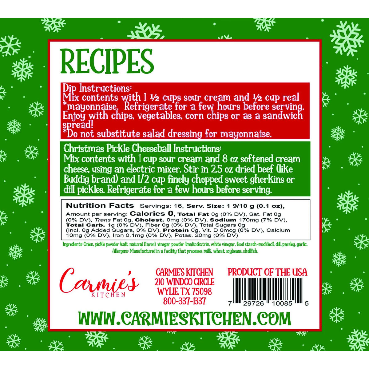 Christmas Pickle Dip Mix - Holiday Collection