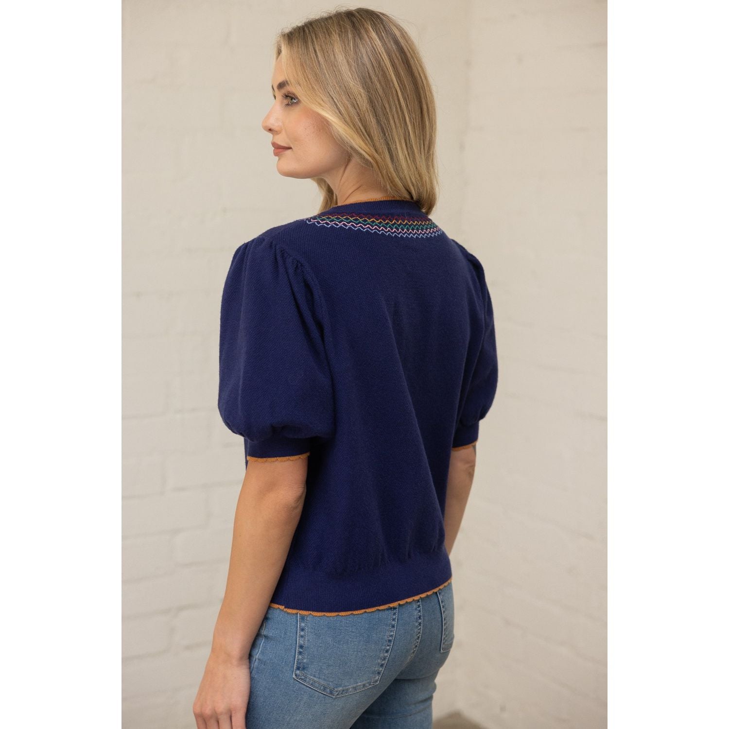 Multi Color Embroidery Detailed Knitted Top