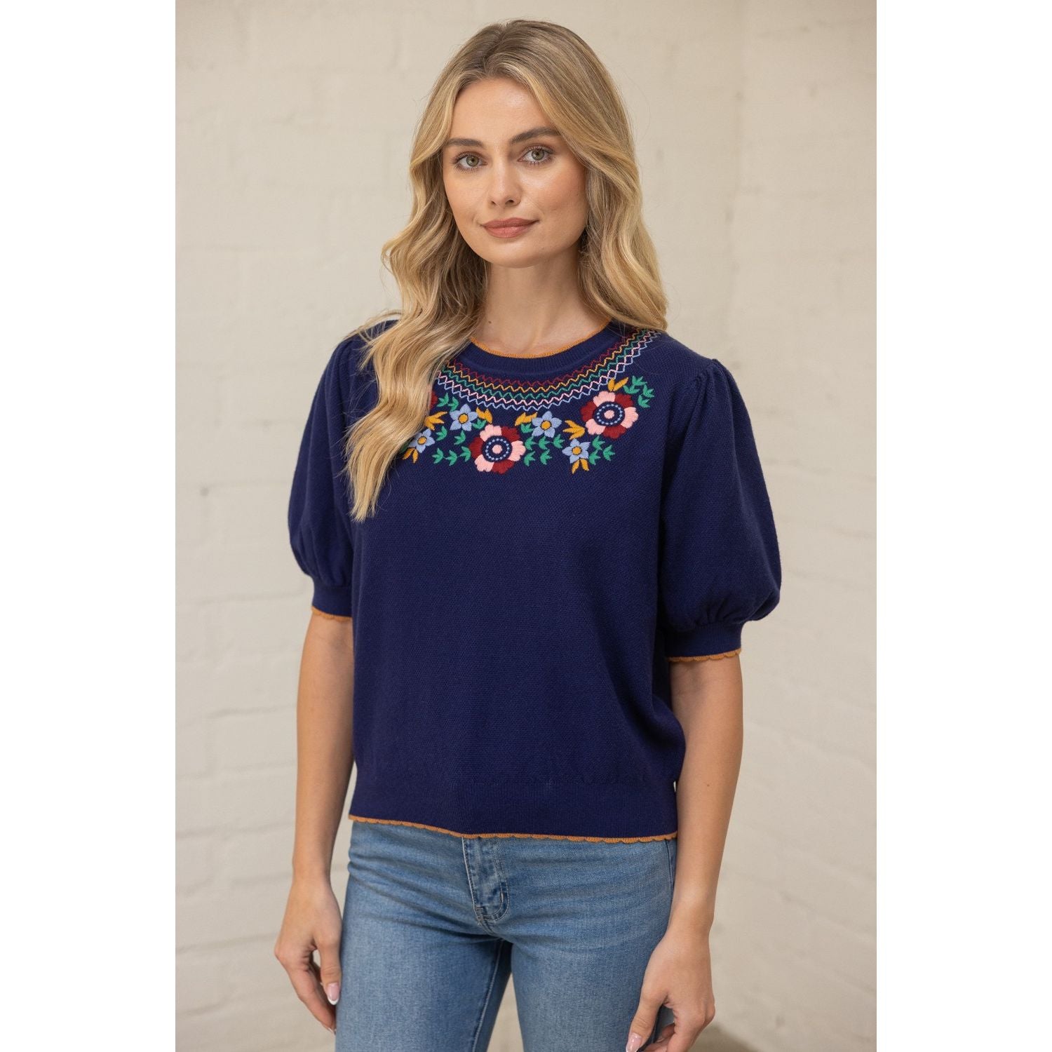 Multi Color Embroidery Detailed Knitted Top