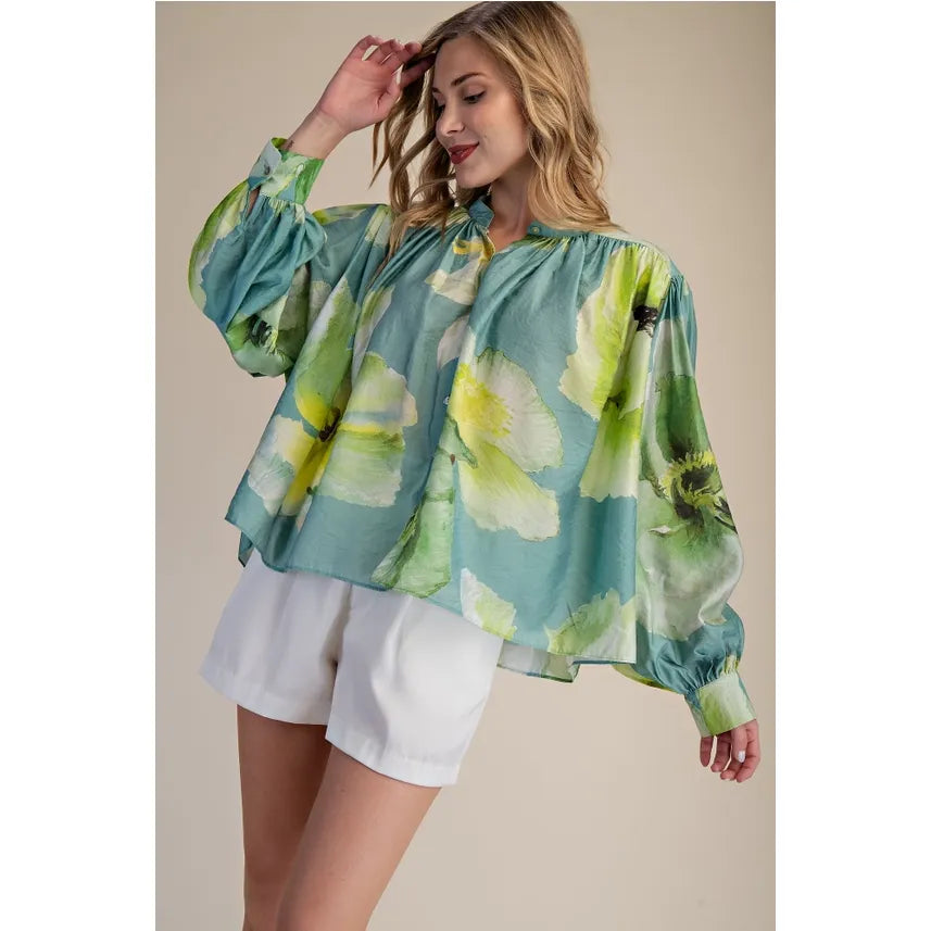 Neck Band Long Sleeve Voluminous Blouse