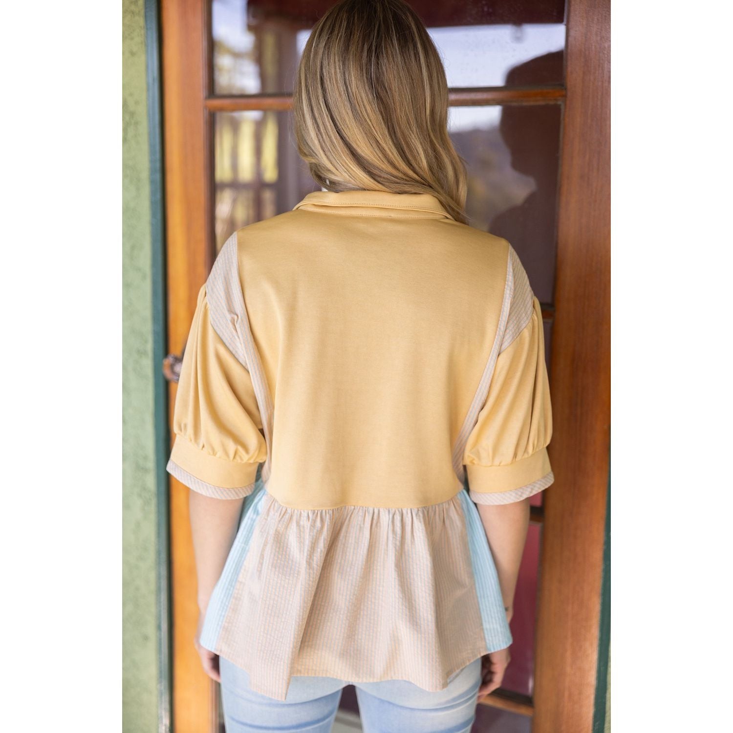 Snap Button Mixed Color Block Peplum Top