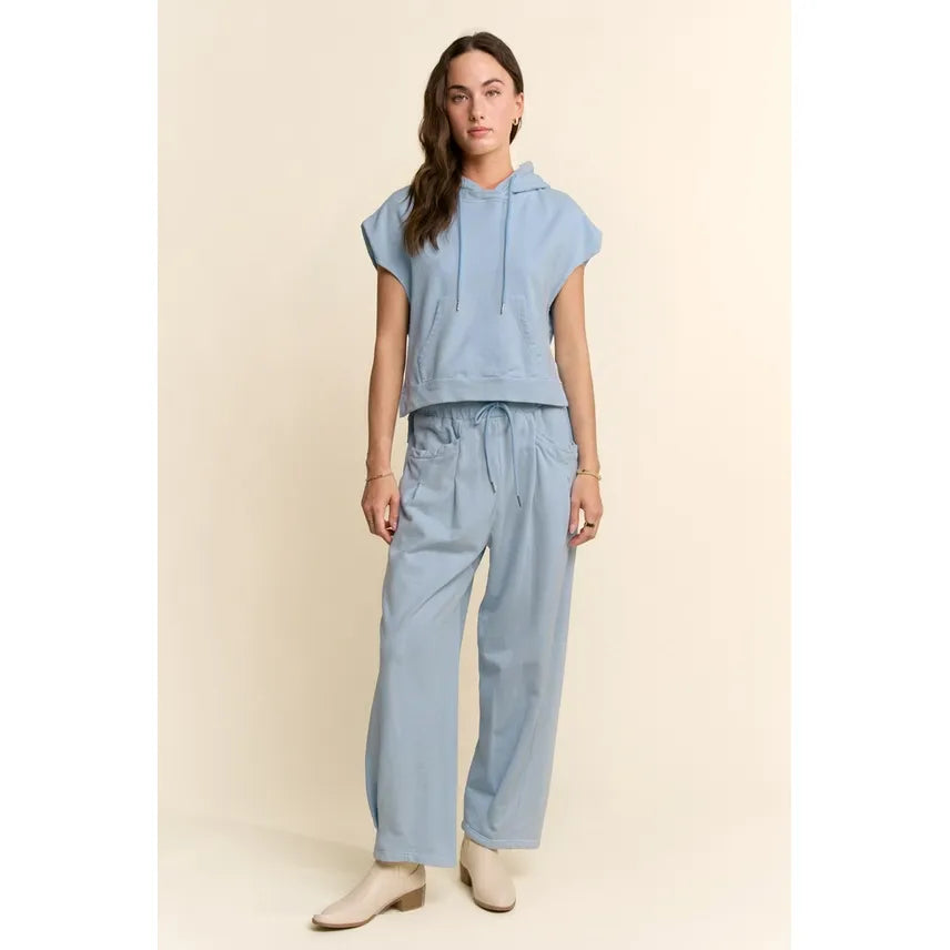 Cap Sleeve Hoodie & Wide-Leg Pants French Terry Set