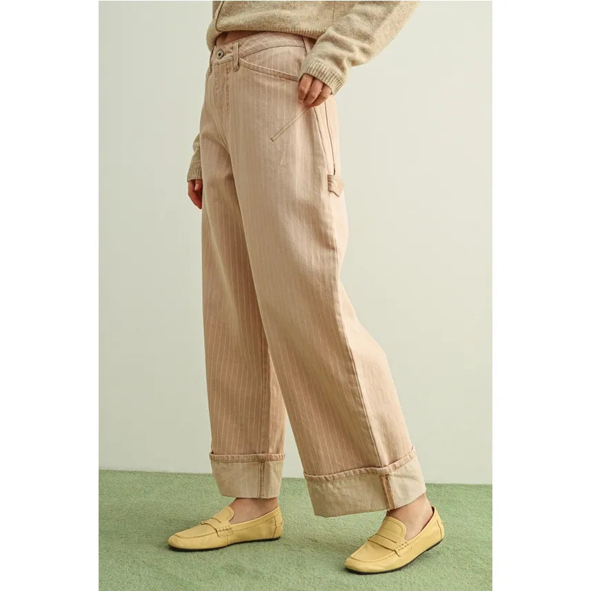 Striped Pattern Cuffed Hem Pant