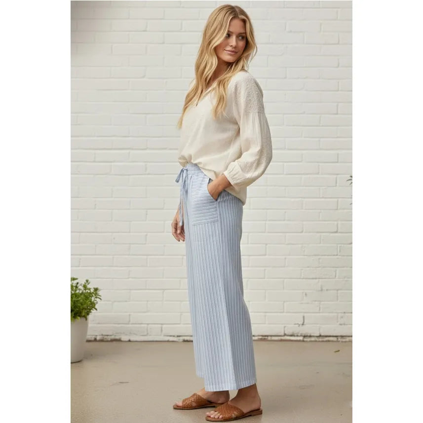 Striped Cotton Wide Leg Pants