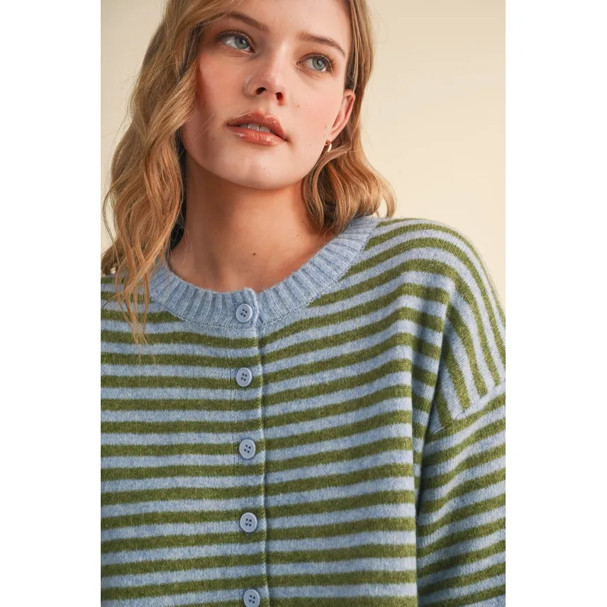 Striped Short Sleeve Sweater Cardigan