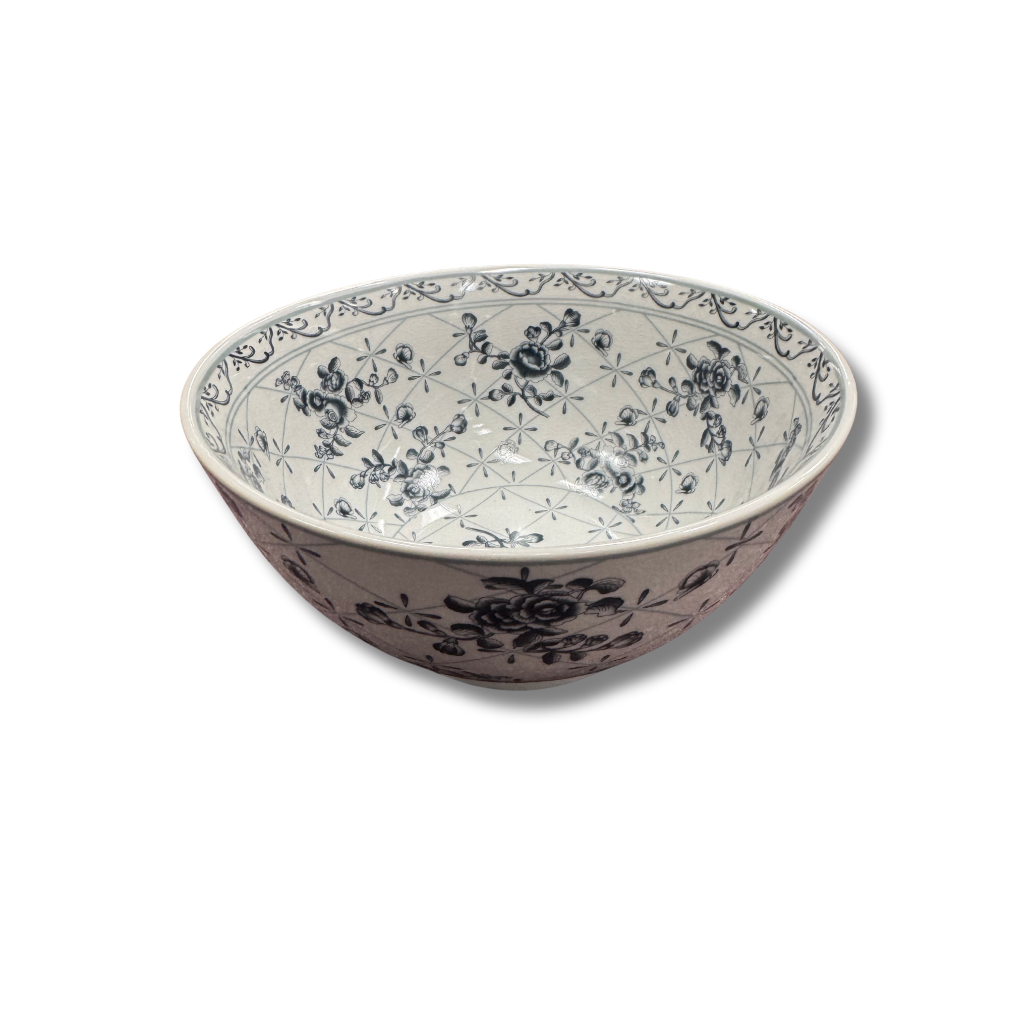 Porcelain Bowl with Botanicals & Crackle Glaze