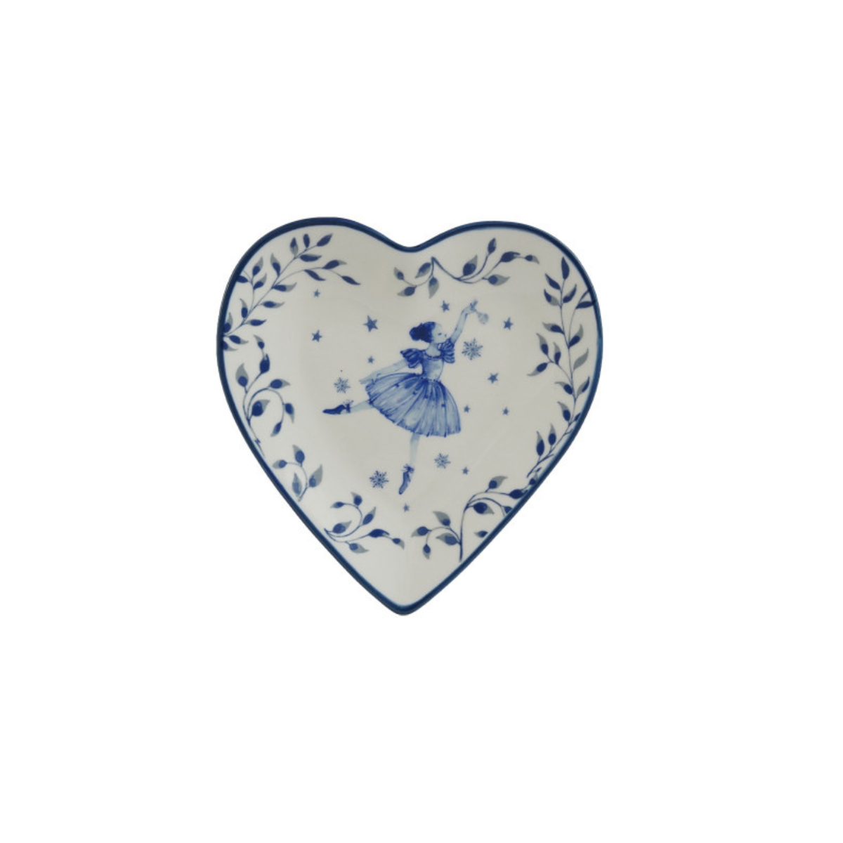 White & Blue Ceramic Shaped Dish with Holiday Image