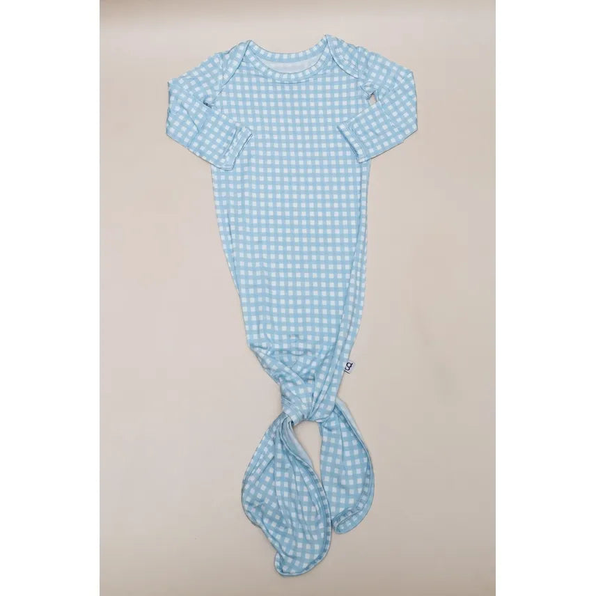 Blue Gingham Knotted Infant Gown