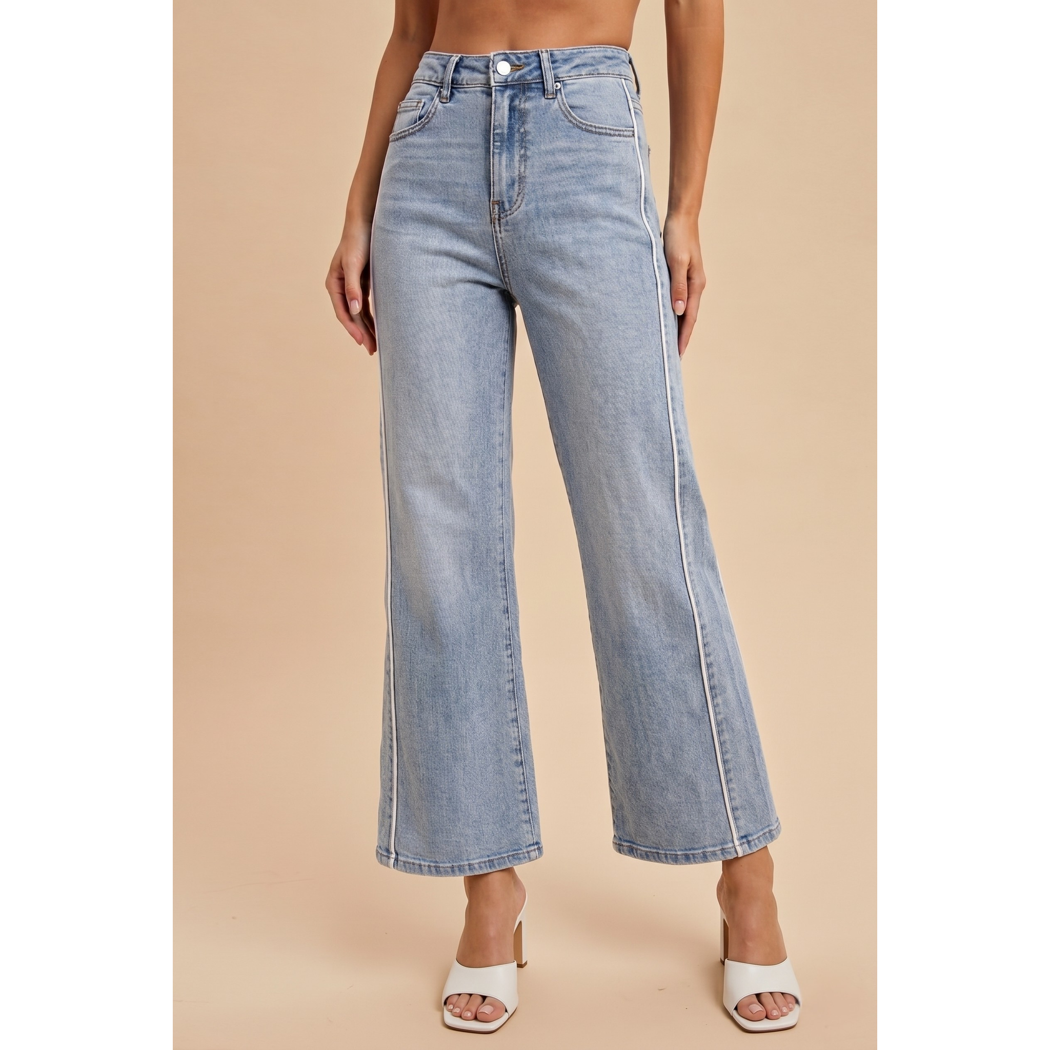 Side Piping Wide Leg Crop Jeans