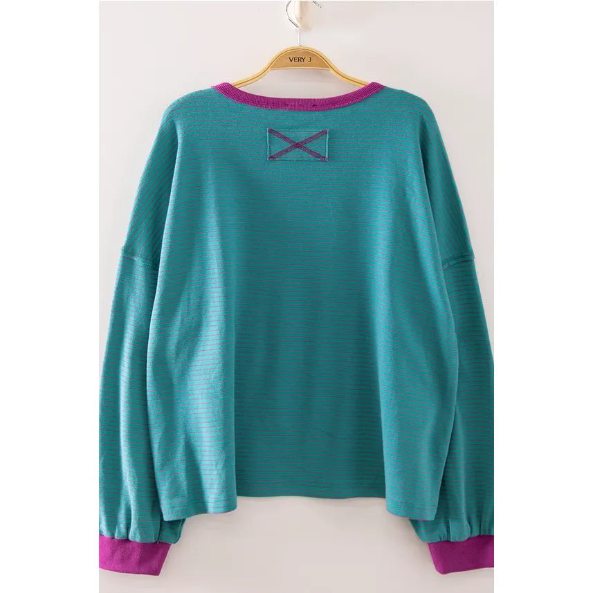 Vintage Stripe Contrast Trim Pullover