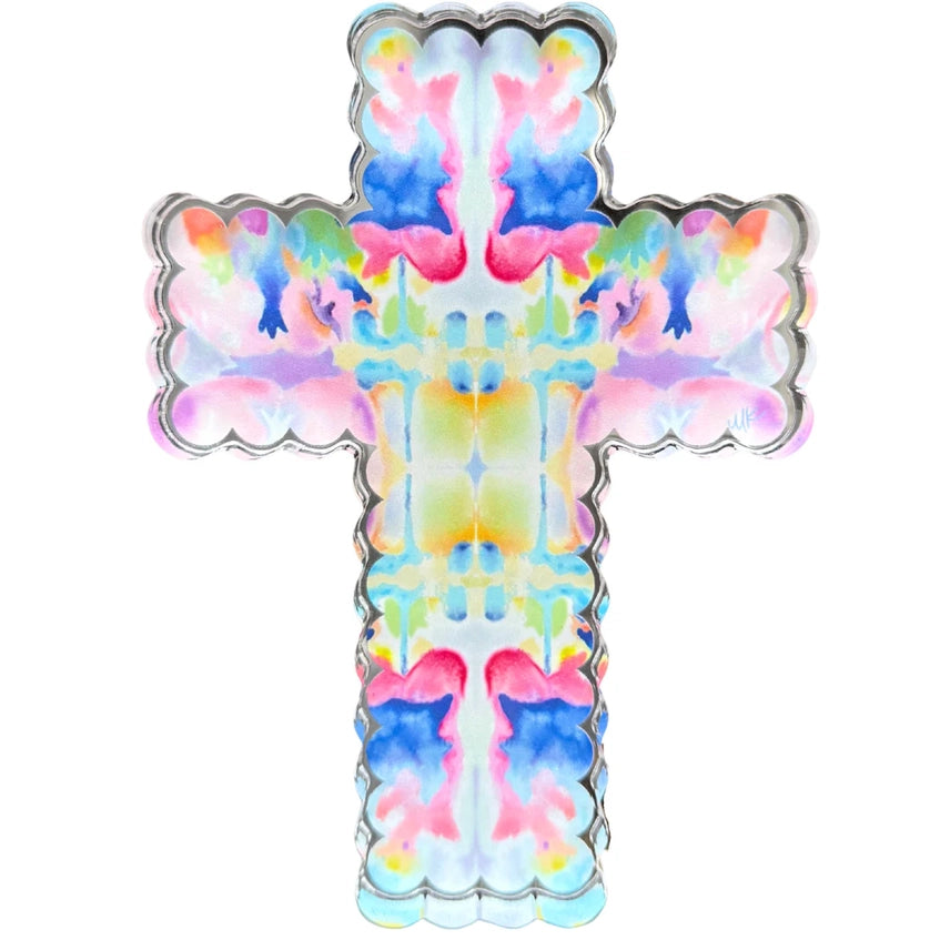 "Purple “Kaleidoscope Cross” Acrylic Shelfie