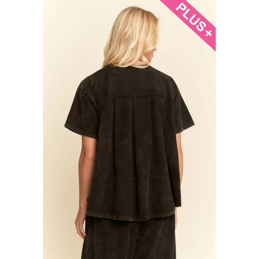 PLUS Garment Washed Pleat Top Pants Set