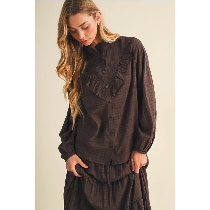 Ruffle-Neck Bishop Sleeve Woven Blouse