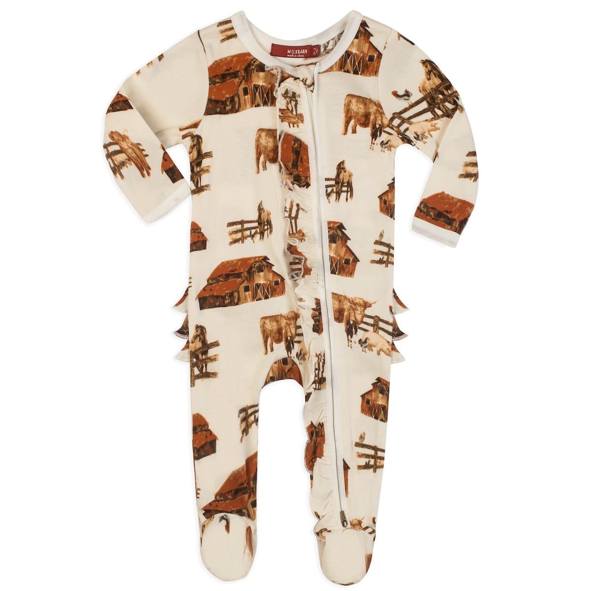 Milkbarn Homestead Organic Cotton Ruffle Zipper Footed Romper