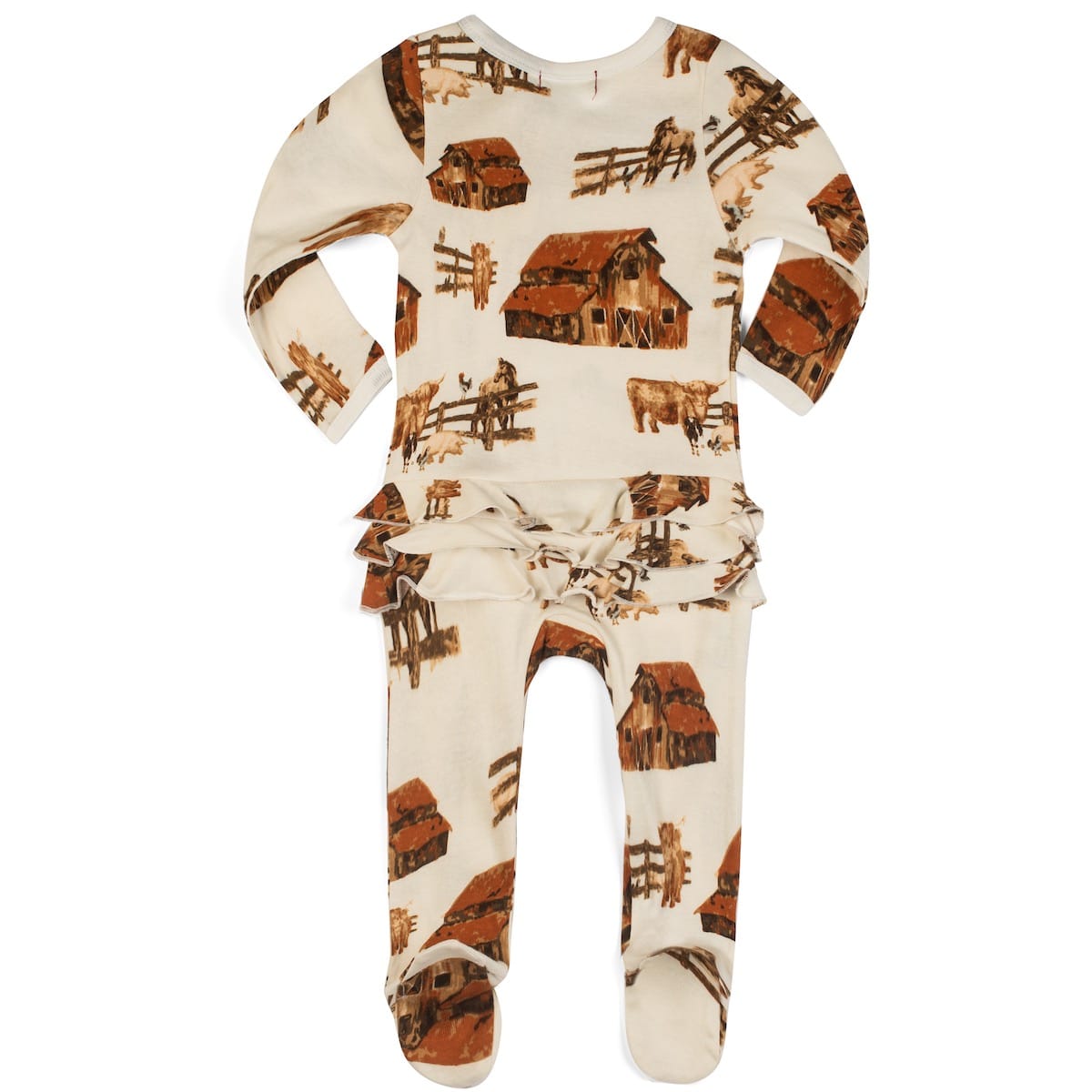 Milkbarn Homestead Organic Cotton Ruffle Zipper Footed Romper