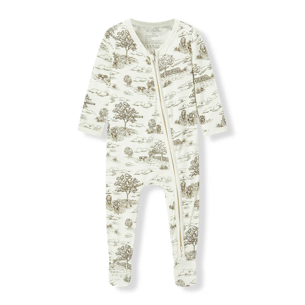 Milkbarn Country Toile Luxe Stretch Zipper Footed Romper