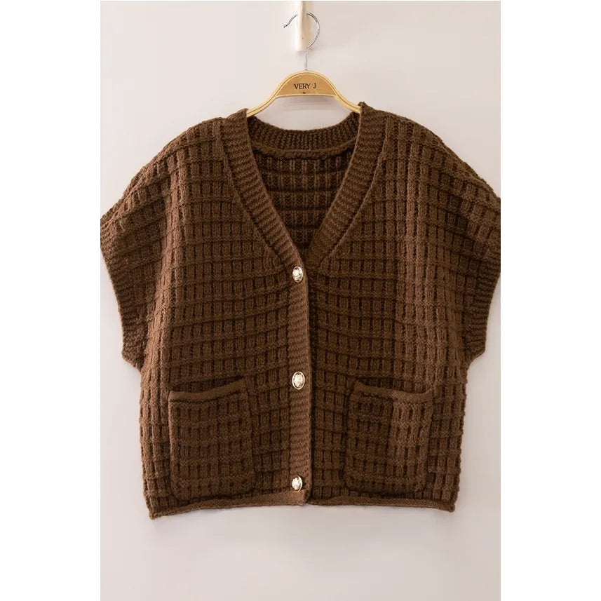 Waffle Texture Crop Cardigan