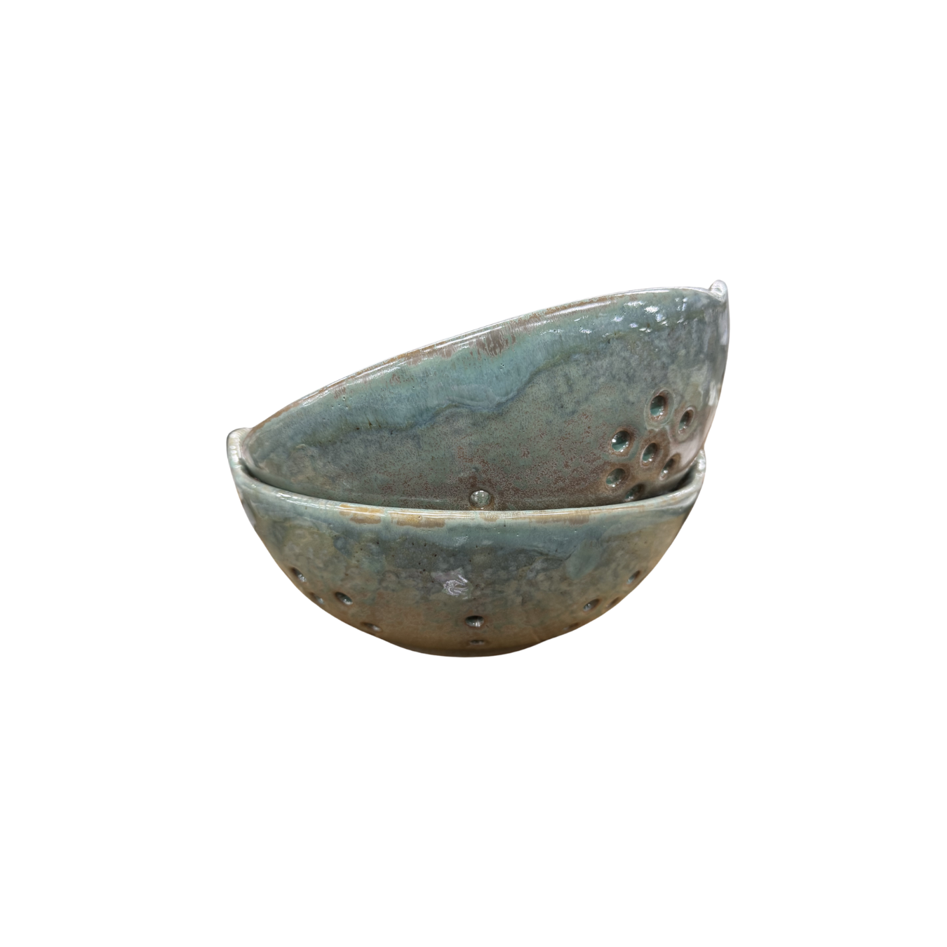 Aqua Stoneware Berry Bowl with Handles (Each One Will Vary)