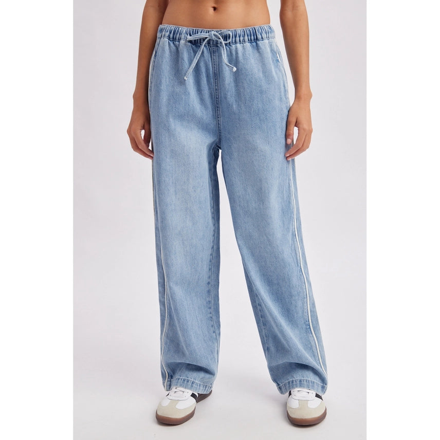 Side Stripe Wide Leg Denim Pants