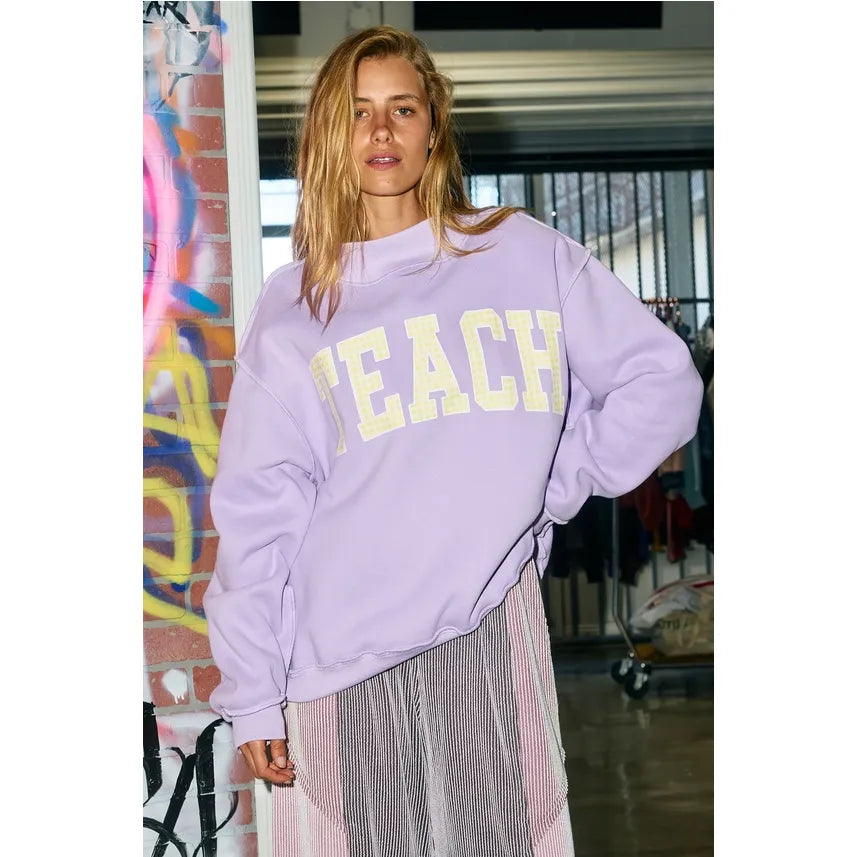 Reversible 'TEACH/INSPIRE' Patterned Printed Mock-Neck Sweatshirt