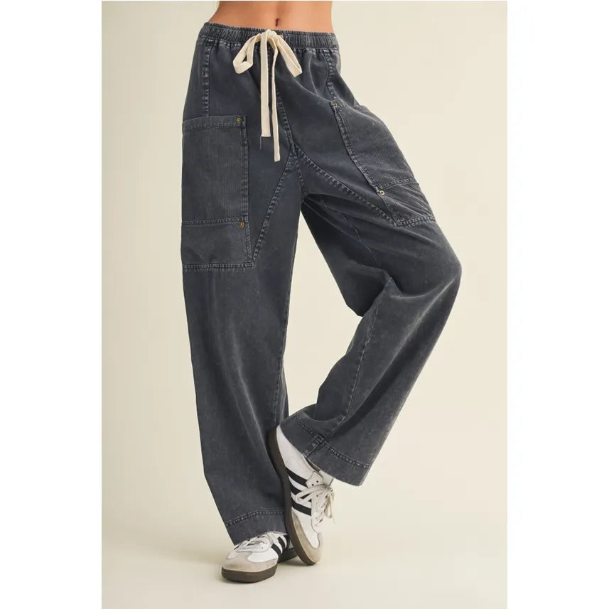Drawstring Waist Wide Leg Utility Trouser