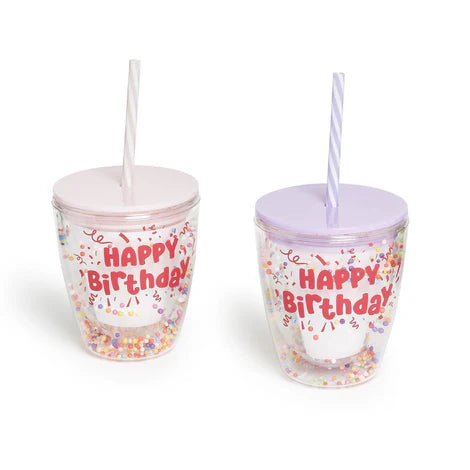 Birthday Gift Set - Confetti Tumbler with Lid/Straw & 10 Crown Hair Clips