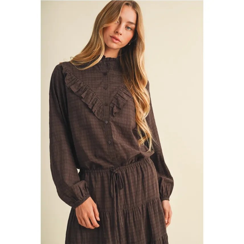 Ruffle-Neck Bishop Sleeve Woven Blouse