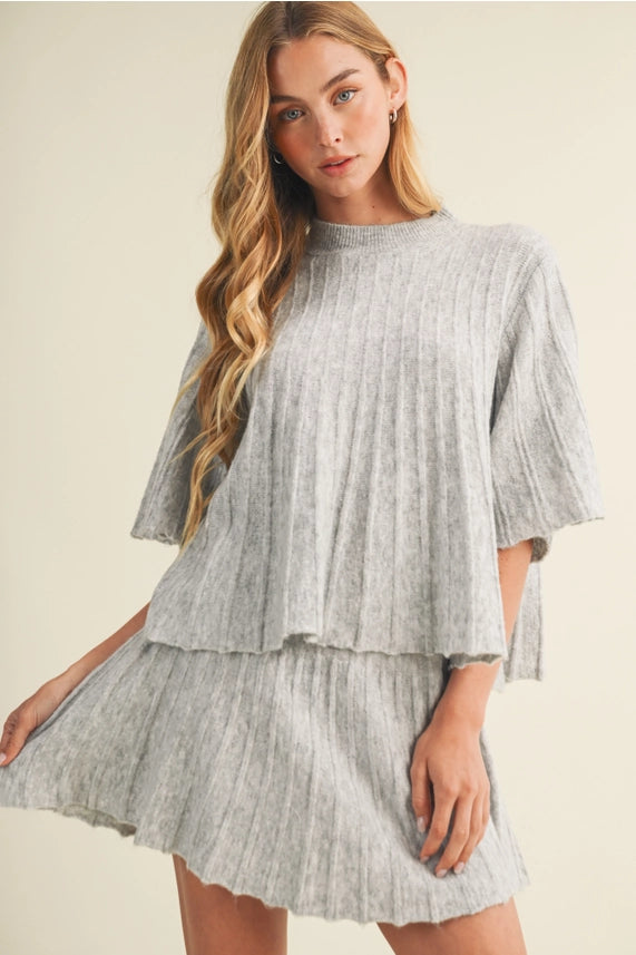 Bell Sleeve Wide-Rib Knit Pullover