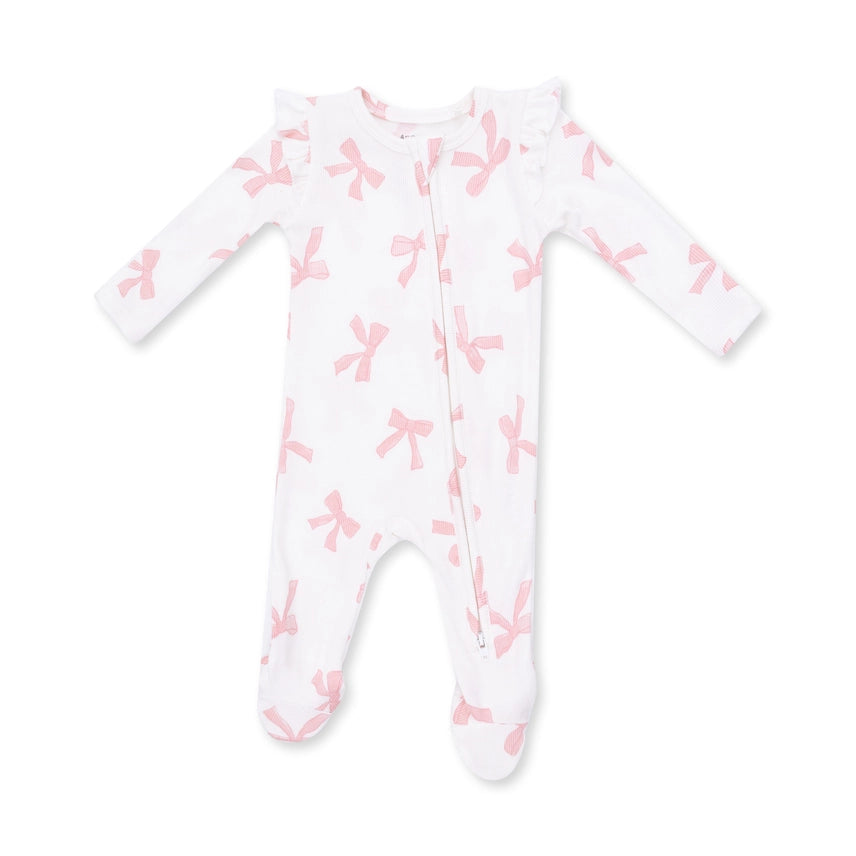 Pretty Bows 2 Way Ruffle Sleeve Zipper Footie