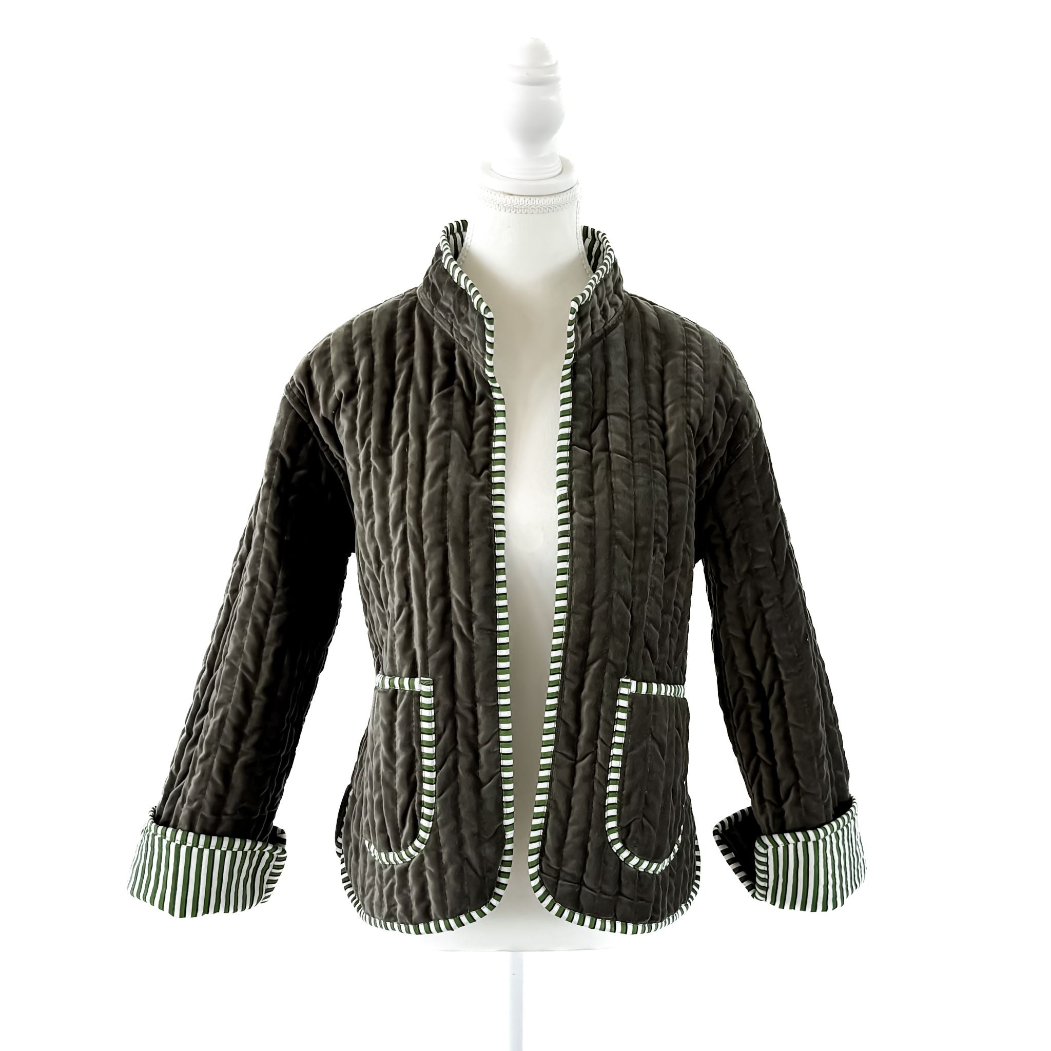 Olive Pinstripe Velvet  Reversible Jacket