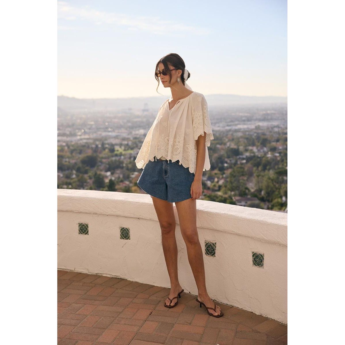 Floral Eyelet Cotton Scalloped Blouse