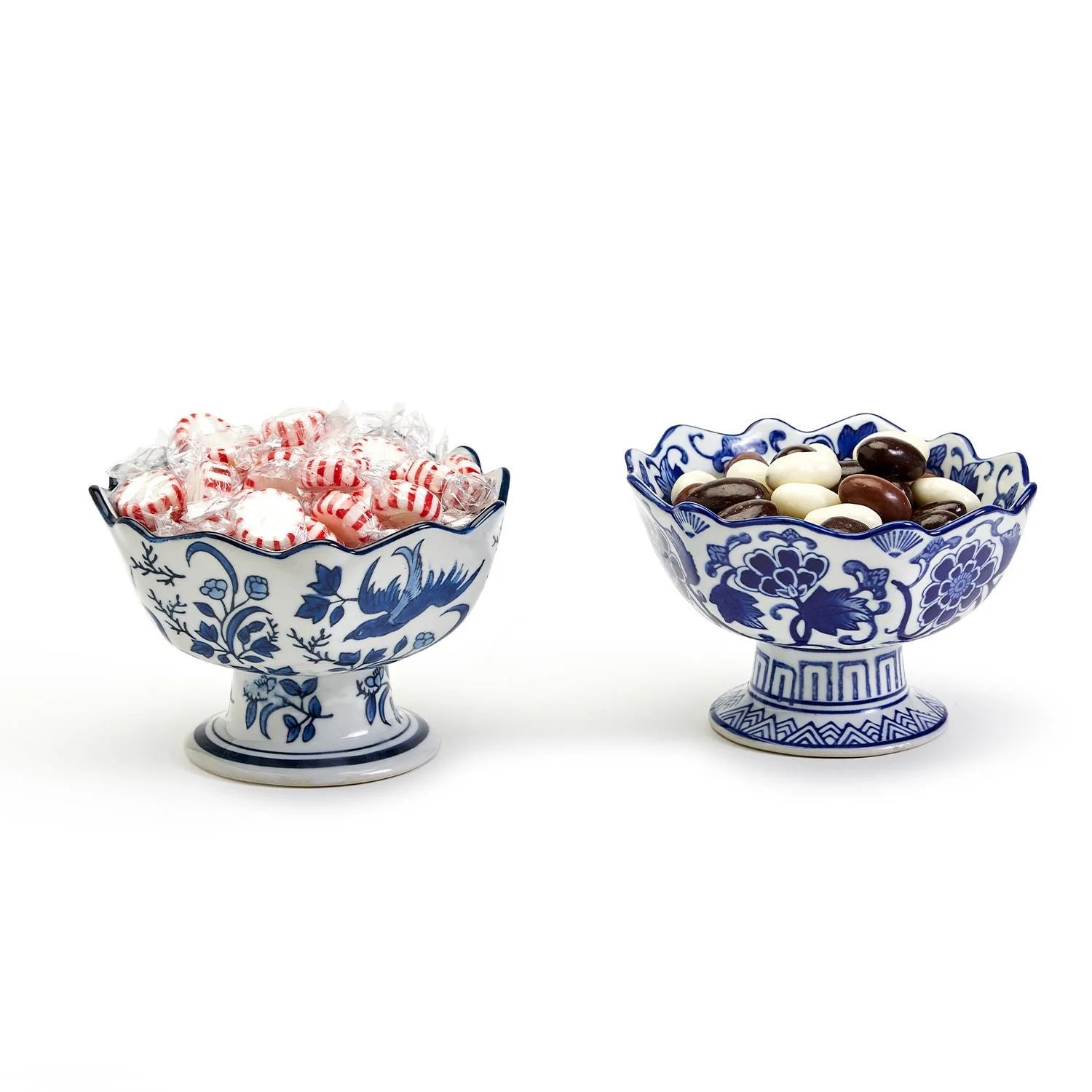 Blue & White Scalloped Edge Footed Bowl