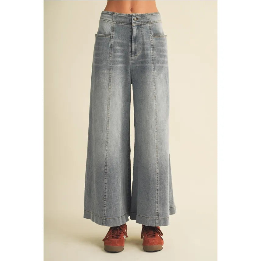 Vertical Seam Wide-Leg Denim Trousers