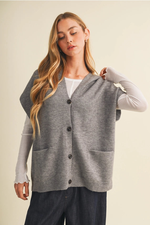 Dropped Shoulder Hooded Knit Vest