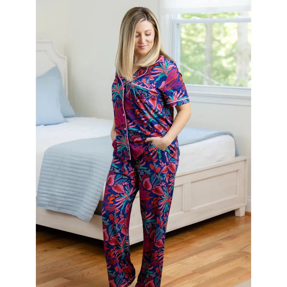 Charlotte Pajama Pant Set | Tropic Hot Navy