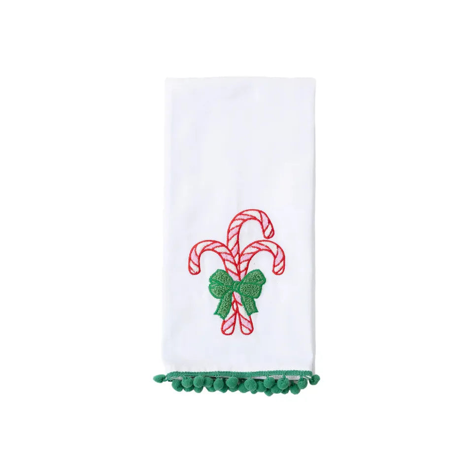 Embroidered Candy Cane Tea Towel