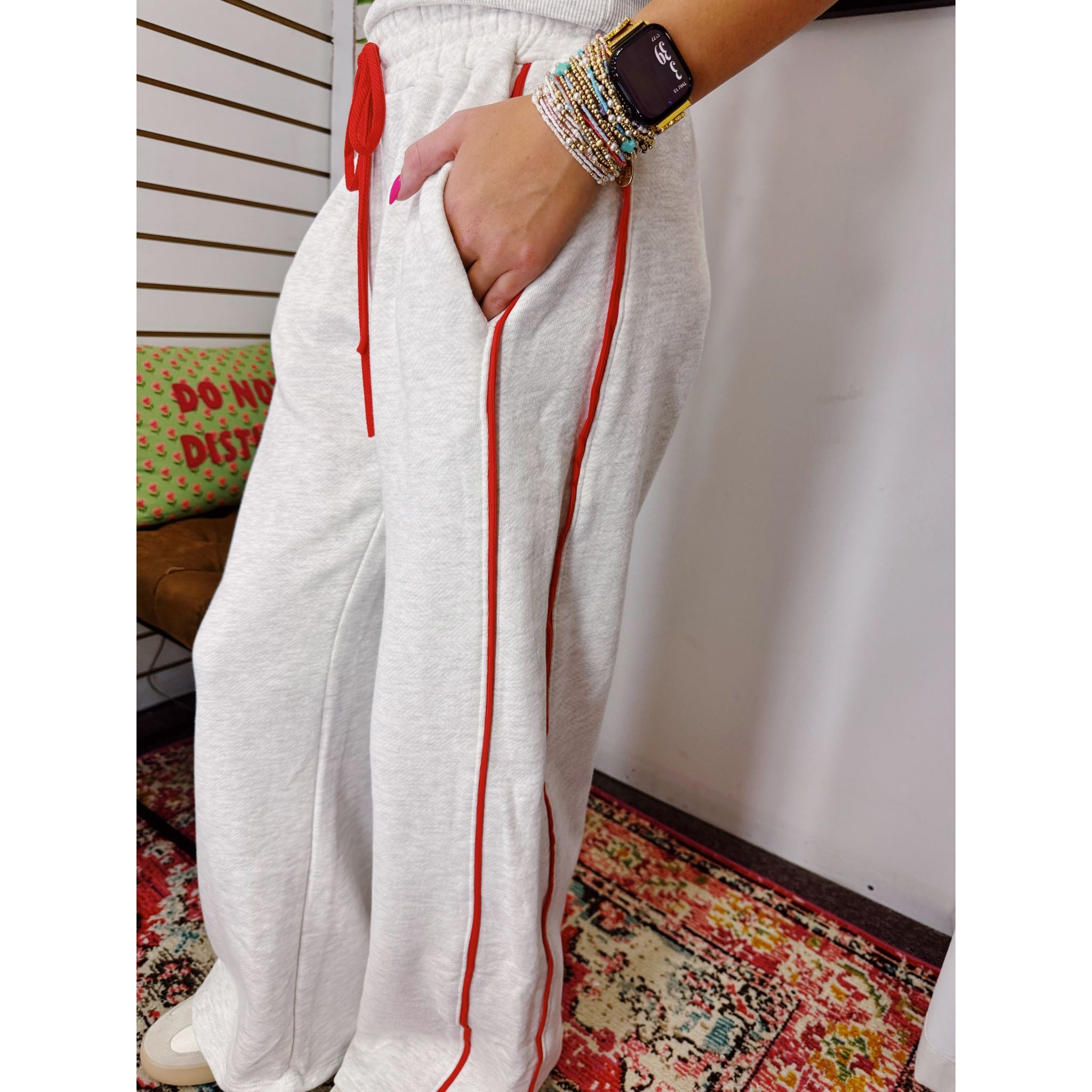 Contrast-Piping Wide-Leg Lounge Pants