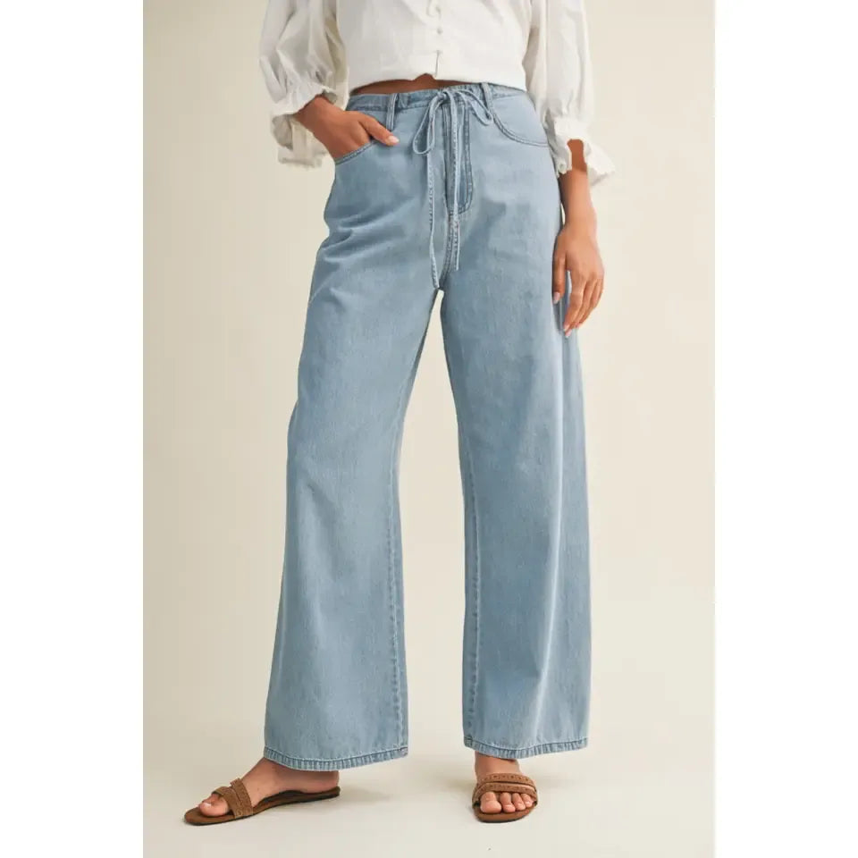 Relaxed Denim Pants with Drawstring Waist
