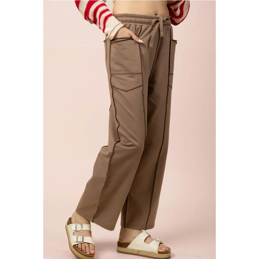 Mocha Stitch Detail Casual Knit Pants